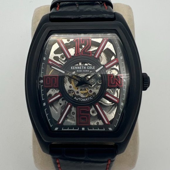 Like New Kenneth Cole Mens KC51083003 Automatic Tonneau Watch W/ Black Leather - Picture 3 of 6